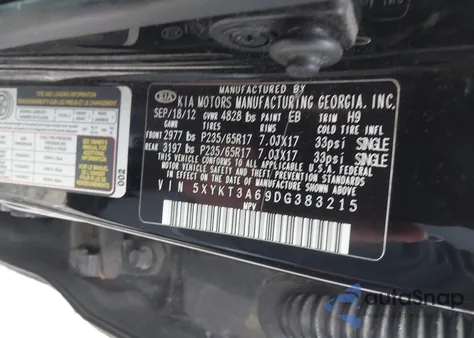 2013 Kia Sorento Lx from USA, damaged, VIN 5XYKT3A69DG383215